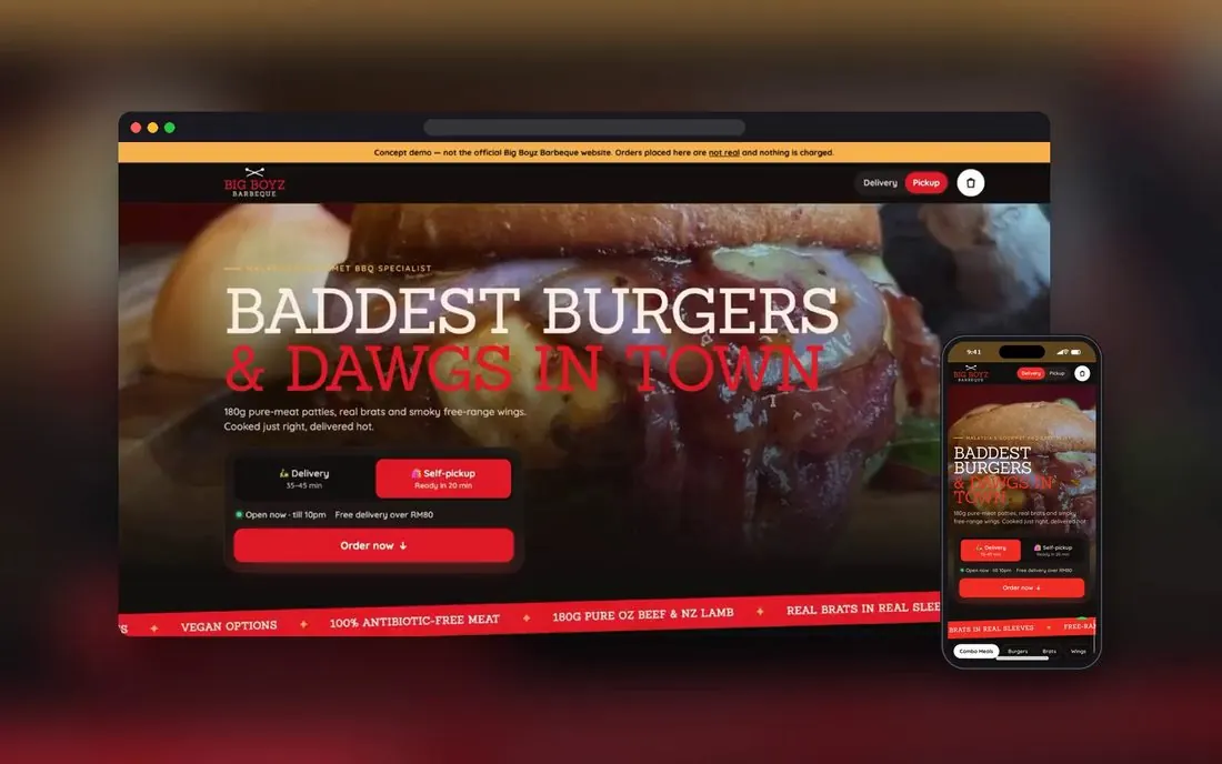 Burger ordering website