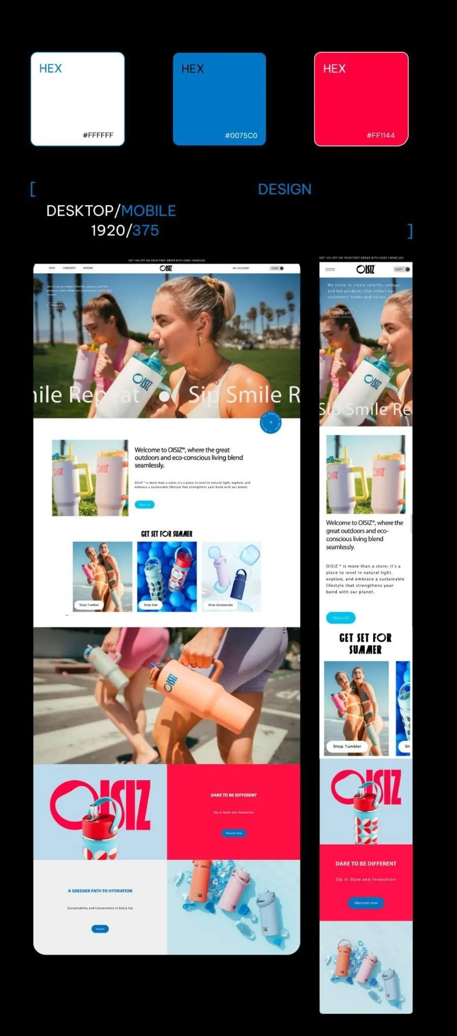 Insulated flask brand website design, desktop and mobile