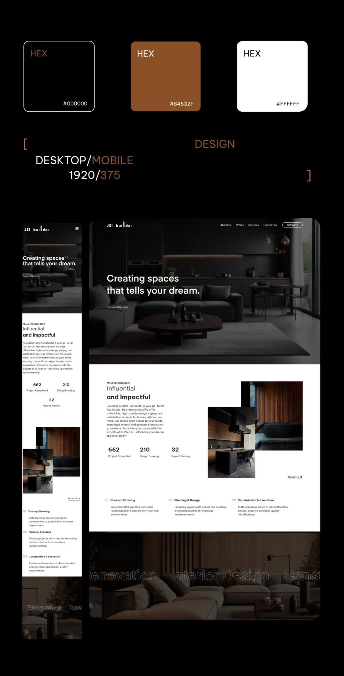 Interior design studio website design, desktop and mobile