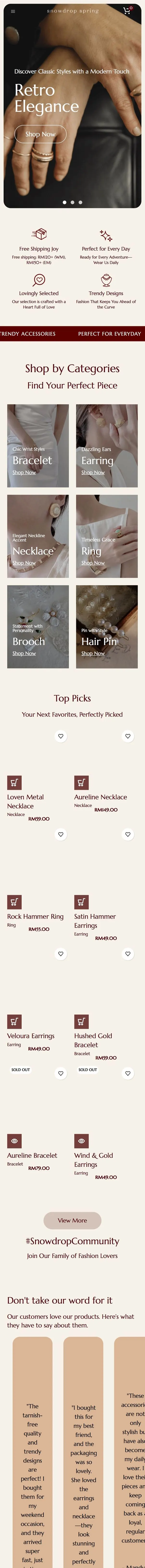 Jewellery brand mobile page