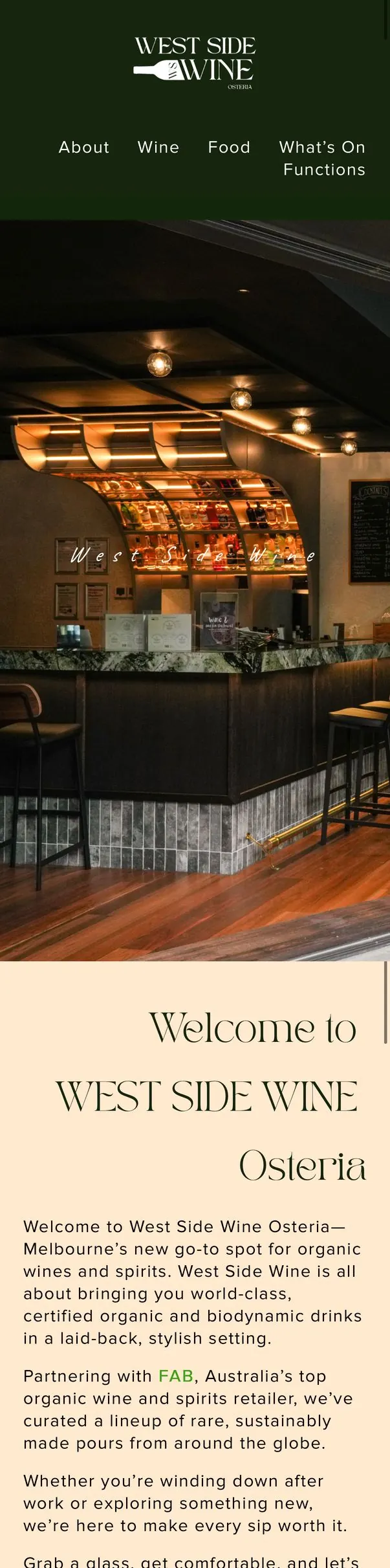 Wine bar mobile page