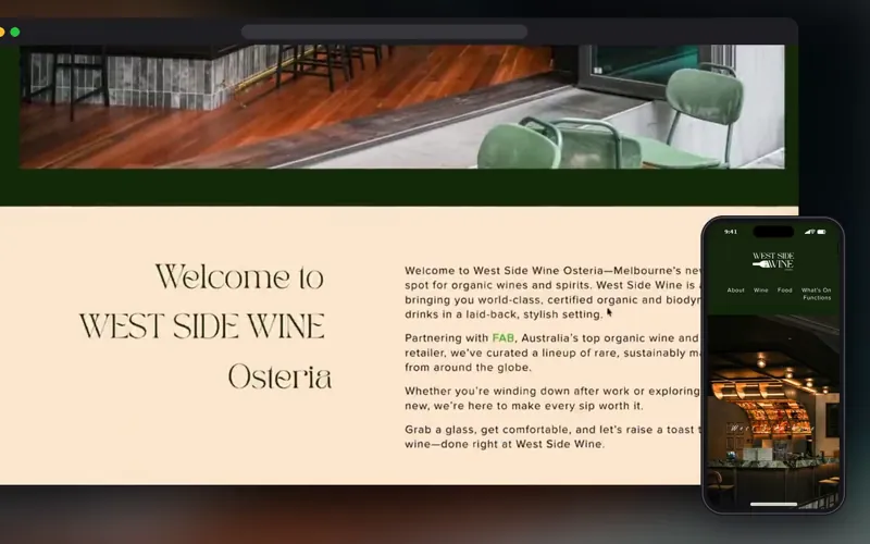 Wine bar website design project